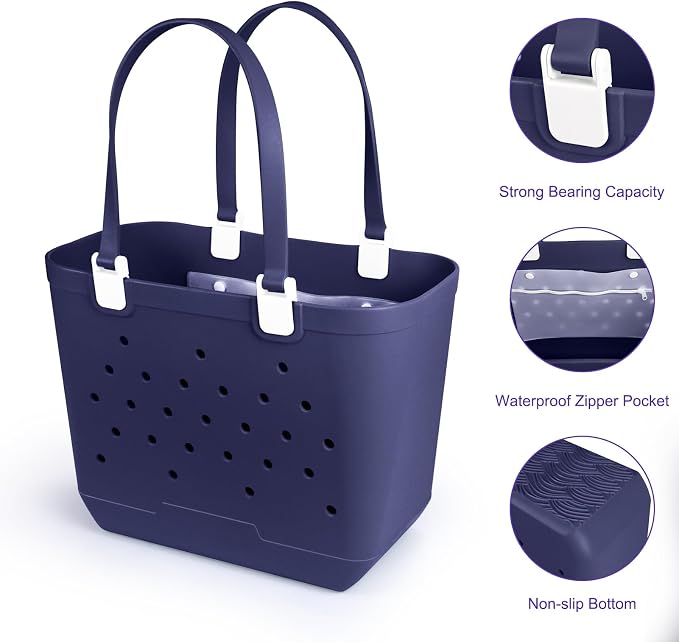 X-Large Rubber Beach Tote Bag, 18.9 "L x 9.4 "W x 13.8 "H Waterproof EVA Beach Totes with Zipper Pocket - Image 4