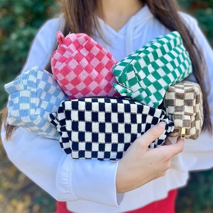 SOIDRAM 6 Pcs Checkered Makeup Bag Preppy Cosmetic Bag Bulk Pink Black Makeup Pouch Personalize Travel Toiletry Bag Organizer Cute DIY Makeup Brushes Storage Bag for Women - Image 6
