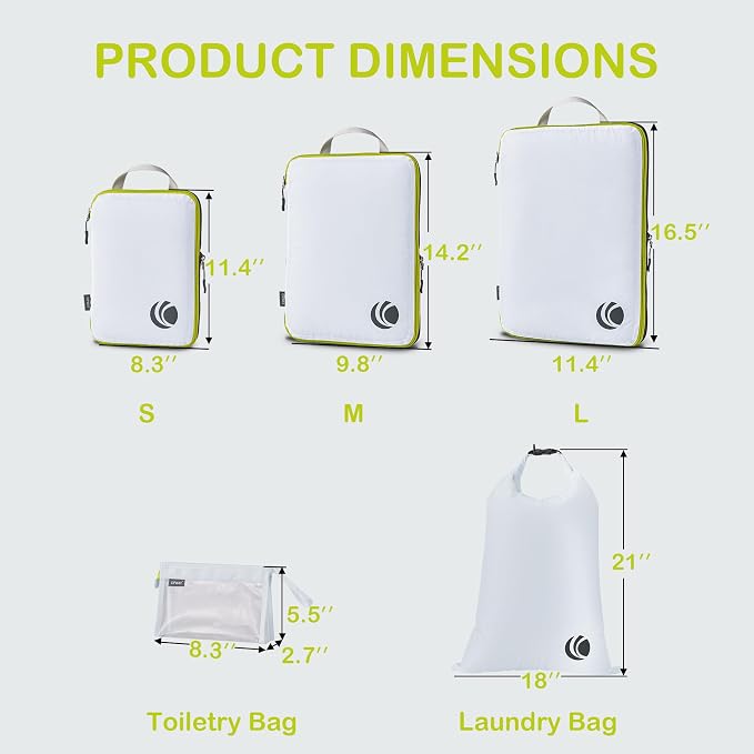 Cipway Compression Packing Cubes, Ultralight Luggage Organizer Bags with Laundry Bags and Clear Toiletries Bag,Travel Essentials for Carry on Suitcase (6 Piece,White) - Image 4