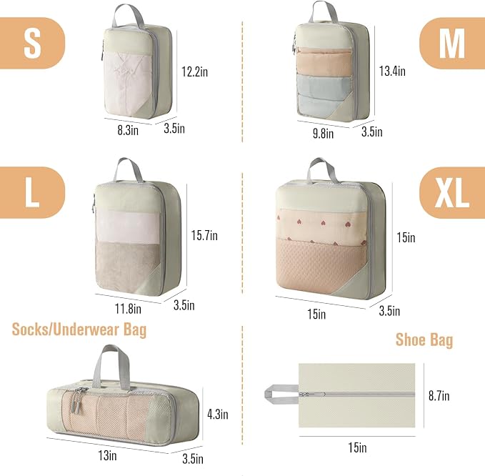 WOOMADA Compression Packing Cubes for Suitcases Travel Essentials 6 Set Rectangle Mesh Expandable Travel Bags Organizer for Luggage - Image 2