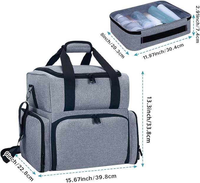 Large Makeup Bag with 2 Removable Case Cosmetic,Grey | Large Makeup Bag with 2 Removable Case Multifunctional Cosmetic Bag Double Layer Travel Toiletry Organizer - Image 2