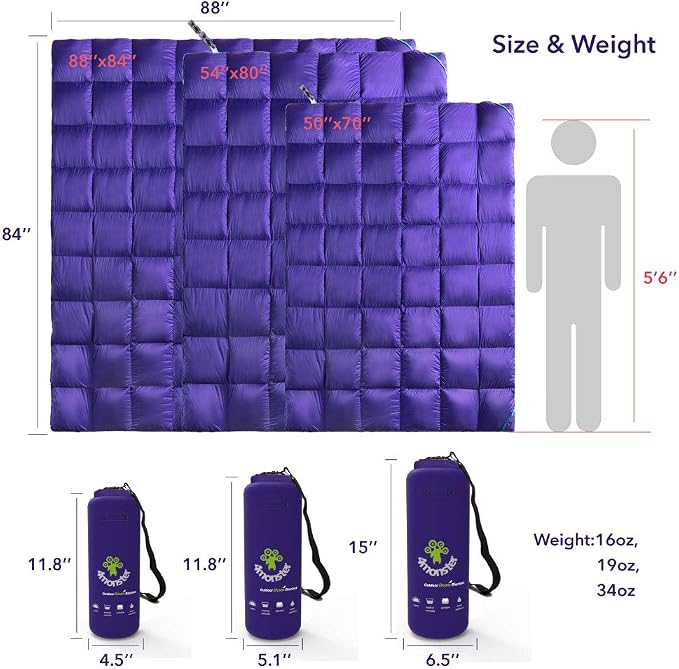 4Monster Down Camping Blanket, 650 Fill Power Ultralight Packable Puffy Blanket, Warm, Waterproof & Windproof Outdoor Quilt for Backpacking, Travel, Stadium, Beach - Image 6