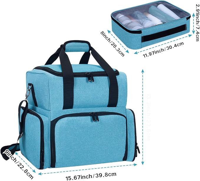 Large Makeup Bag with 2 Removable Case Cosmetic,Green | Large Makeup Bag with 2 Removable Case Multifunctional Cosmetic Bag Double Layer Travel Toiletry Organizer - Image 2