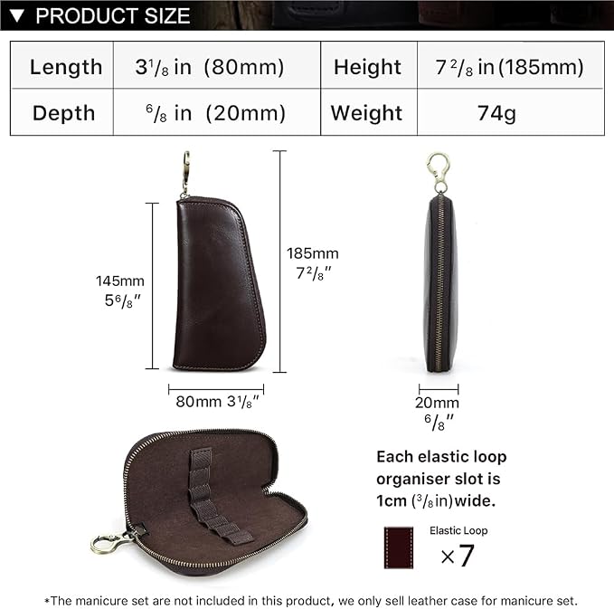 CONTACTS Full Grain Leather Manicure Set Case Travel Nail Clipper Pouch Empty for Men Personal Tools Pouch by Handmade (Case Only) - Image 4