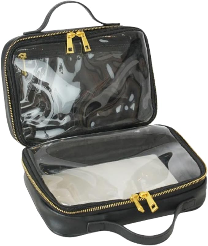 FAWN DESIGN The Toiletry Case, Hanging Travel Toiletry Bag for Women, 2 Compartments, Premium Matte Faux Leather Clear Toiletry Bag, Zippered Large Toiletry Bag, Easy to Clean, 9.5 x 3.5 x 6.5 inches by FAWNDESIGN