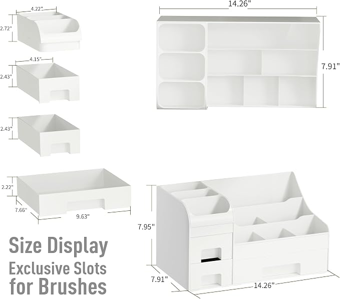 Makeup Organizer with Drawers,Large Cosmetic Storage Box,Countertop Skincare Organizer,ABS Makeup Brush Holder for Bathroom,Desk,Dresser,Multifunctional Beauty Display Case,White transparent - Image 4