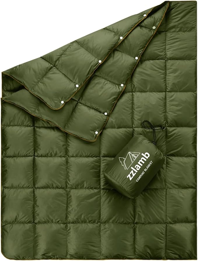 zzlamb Puffy Down Camping Blanket Water-Repellent, Down Throw Travel Blanket Portable for Outdoor, Light Warm Quilt for Couch Plane Car Theater Stadium Picnic RV Backpacking Hammock by zzlamb
