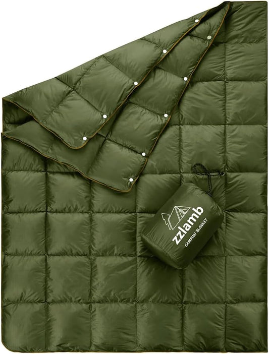 zzlamb Puffy Down Camping Blanket Water-Repellent, Down Throw Travel Blanket Portable for Outdoor, Light Warm Quilt for Couch Plane Car Theater Stadium Picnic RV Backpacking Hammock by zzlamb