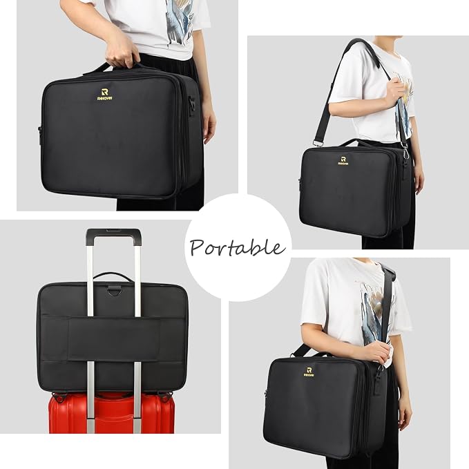 Relavel Extra Large Makeup Case with Plastic Dividers Washable and Easy to Clean, Travel Makeup Train Case Professional Makeup Artist Bag Portable Nail Organizer Box Art Supply Case (Black) - Image 5