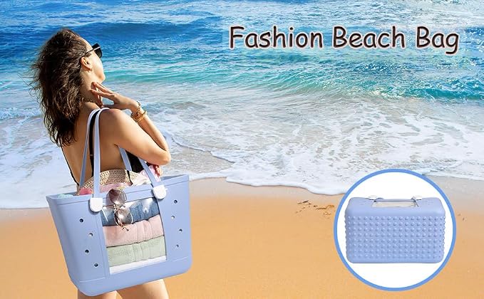 Rubber Beach Bag for Women, Waterproof Travel Tote Bags for Beach | Waterproof Sand-proof Tote Bags with Zipper Pocket, Durable Lightweigh Tote Bag for Outdoor - Image 6