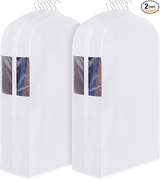 Univivi Premium Cotton Garment Bags for Hanging Clothes and Storage, 40 Inch Washable Suit Cover Bag with Extra Large 10" Gusset & Clear Window - Perfect for Suits, Coats, Jackets - 2 Pack by Univivi
