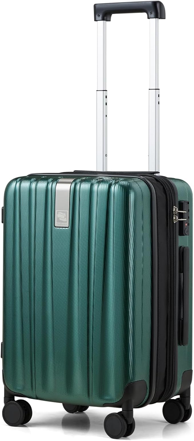 Hanke 20 Inch Expandable Carry on Luggage 22x14x9 Airline Approved Lightweight PC Hard Shell Suitcases with Wheels Travel Luggage Rolling Suitcase Travel Luggage Bag for Weekender(Blackish Green) by Hanke