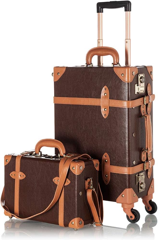 COTRUNKAGE Vintage 2 Piece Luggage Sets TSA Lock Carry On Suitcase for Women with Spinner Wheels, Cocoa Brown by COTRUNKAGE