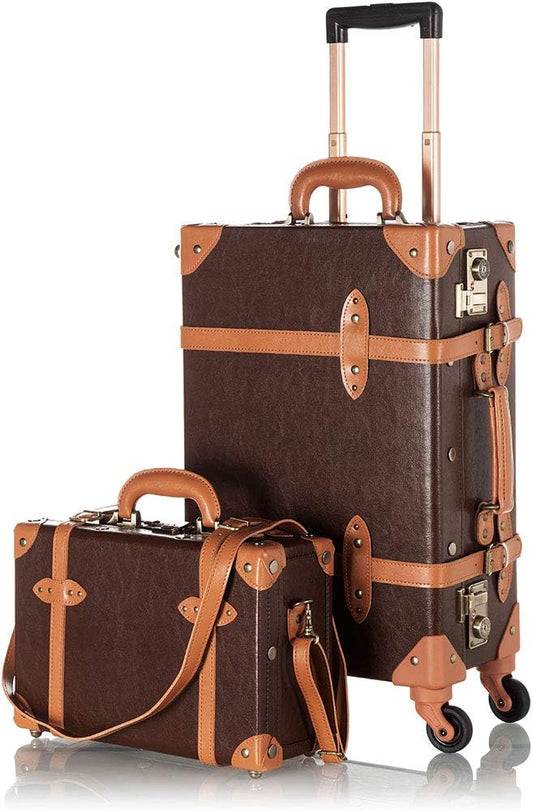 COTRUNKAGE Vintage 2 Piece Luggage Sets TSA Lock Carry On Suitcase for Women with Spinner Wheels, Cocoa Brown by COTRUNKAGE