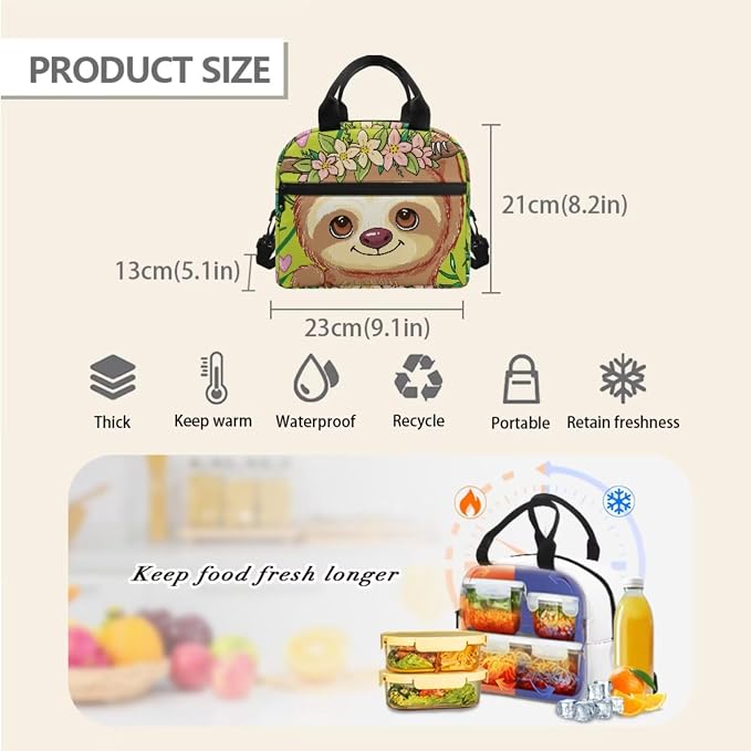 Sloth Girls Bookbag Kids Backpack for Girls Elementary Kindergarten Preschool School Bag with Lunch Bag and Pencil Box Set 3-in-1 Casual Daypack - Image 5