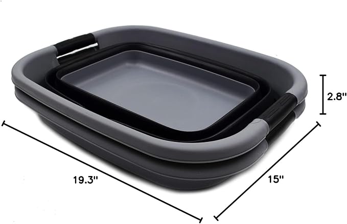 SAMMART 25L Set of 2 (6.6 gallon) Collapsible Laundry Basket/Tub - Foldable Storage Container/Organizer - Portable Washing Bin, Water capacity: 19L (5 gallon) (2, Dark Grey/Black) - Image 8