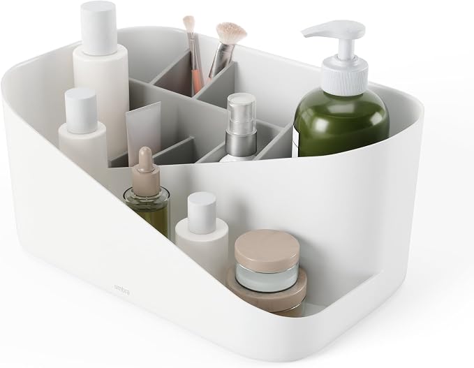 Umbra Glam Cosmetic Organizer, Versatile Storage Container With Removable Insert for Bathroom, Office and More, White by Umbra