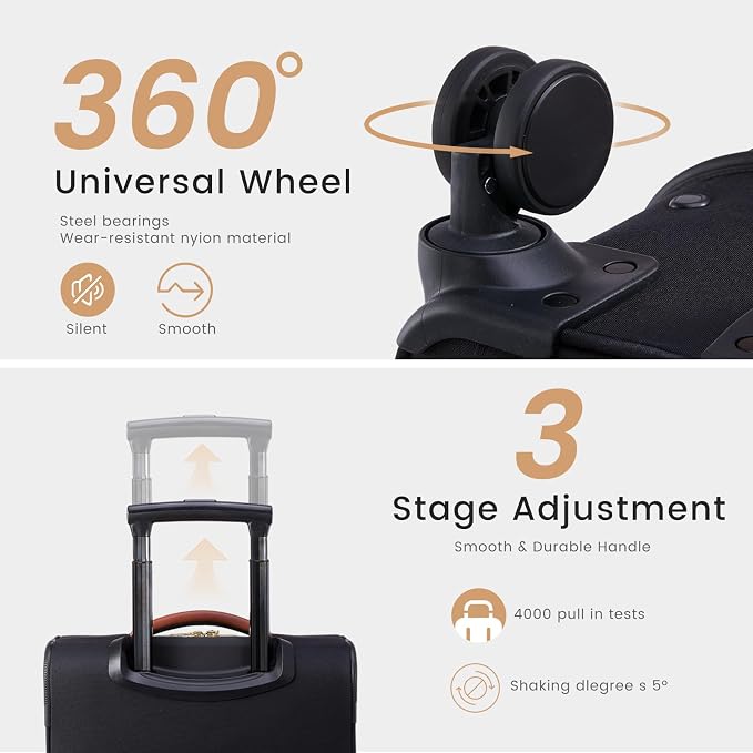 LOVEVOOK Carry on Luggage 22x14x9 Airline Approved, Waterproof Carry on Suitcase with 3 Pouches,Lightweight Softside Underseat Travel Luggage with 360° Spinner Wheels,TSA Lock for Travel Business - Image 6
