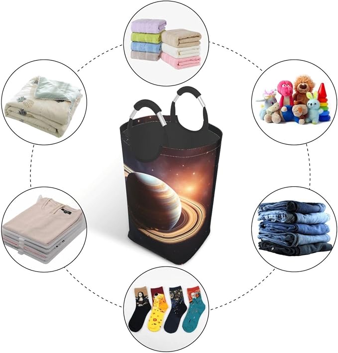 50L Tall Laundry Basket Saturn Ring Planet Laundry Hamper Foldable Dirty Clothes bags Washable Toys Storage Basket Organizer Bins Basket for College Dorm, Bathroom, Bedroom - Image 3
