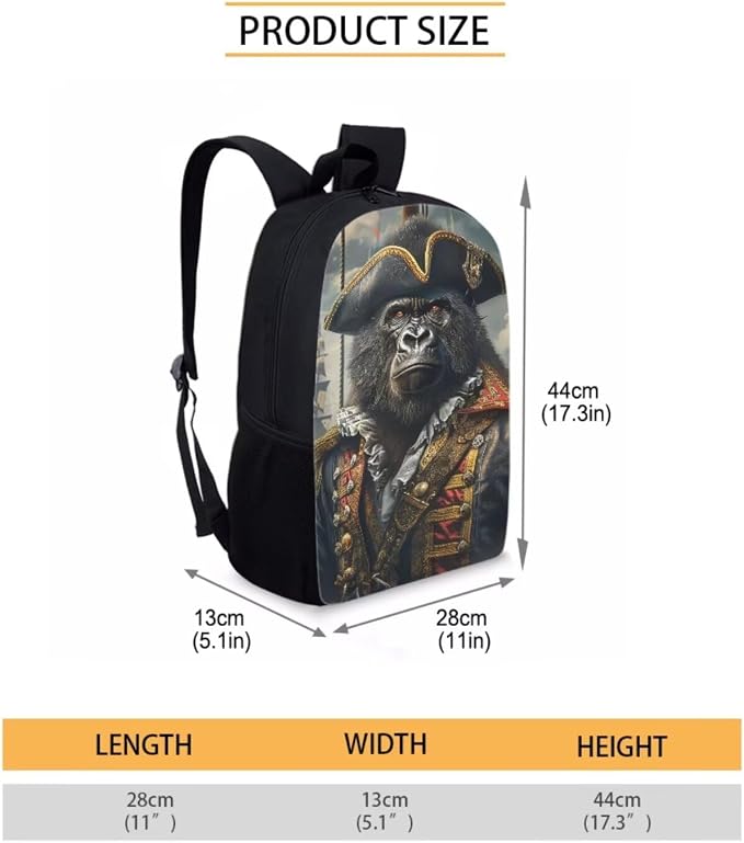 17 Inch Animal Print School Backpack And Lunch Box Set for Kids Lightweight Funny Gorilla Backpack for Boys Girls Sturdy School Bag with Insulated Lunchbox Pencil Case Student Bookbag - Image 7