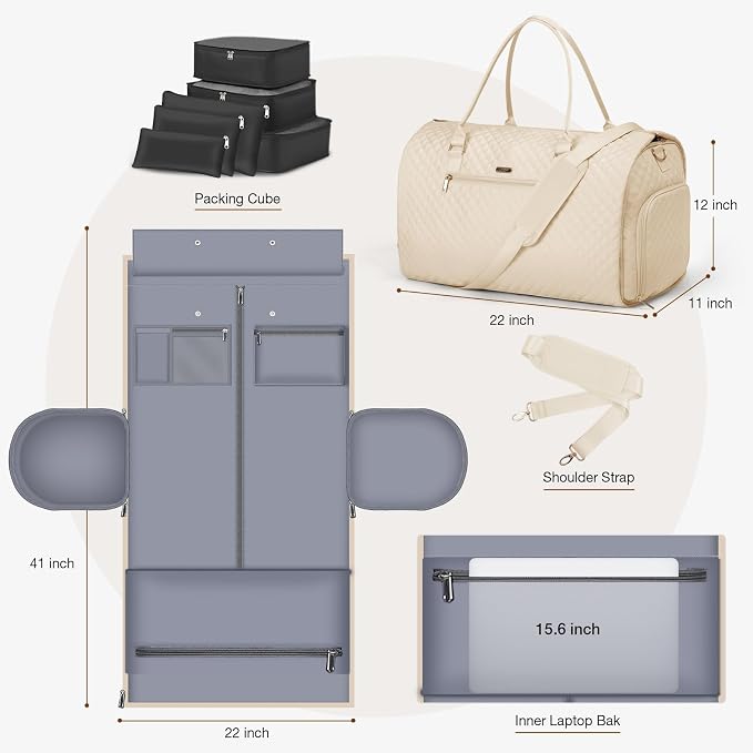 Garment Bags with 6 Set Packing Cubes, Garment Convertible Weekender Bag for Women, Large Carry On Garment Bags for Travel, Duffle Bag Garment Bag Gifts Black Color - Image 3
