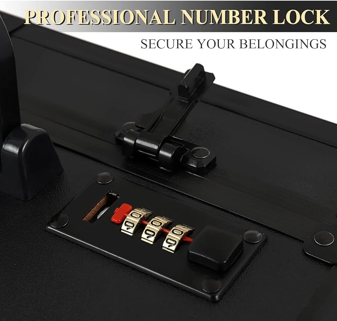 Barber Case Clipper Bag Black, Hair Kit Tool Box Aluminum Organizer with Portable Handle and Secure Numlock for Scissors, Clippers, Barber Supplies 15.8" x 11" x 6.5" - Image 5