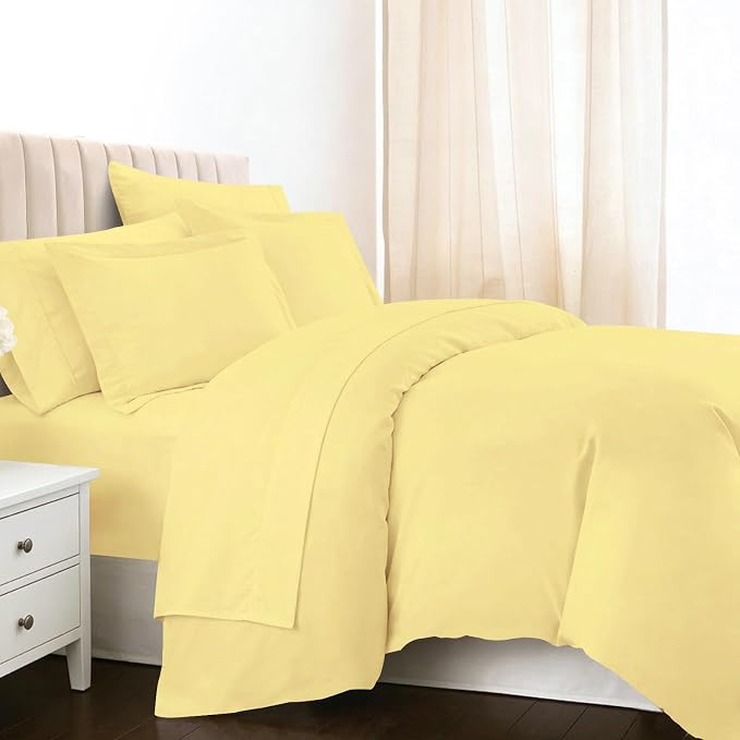 Pizuna Pure 100% Long-Staple Cotton Duvet Cover + Sheet Set Queen, Luxurious 400 Thread Count Long Staple Cotton, Soft Sateen Weave Bedding Set (Mellow Yellow) by Pizuna