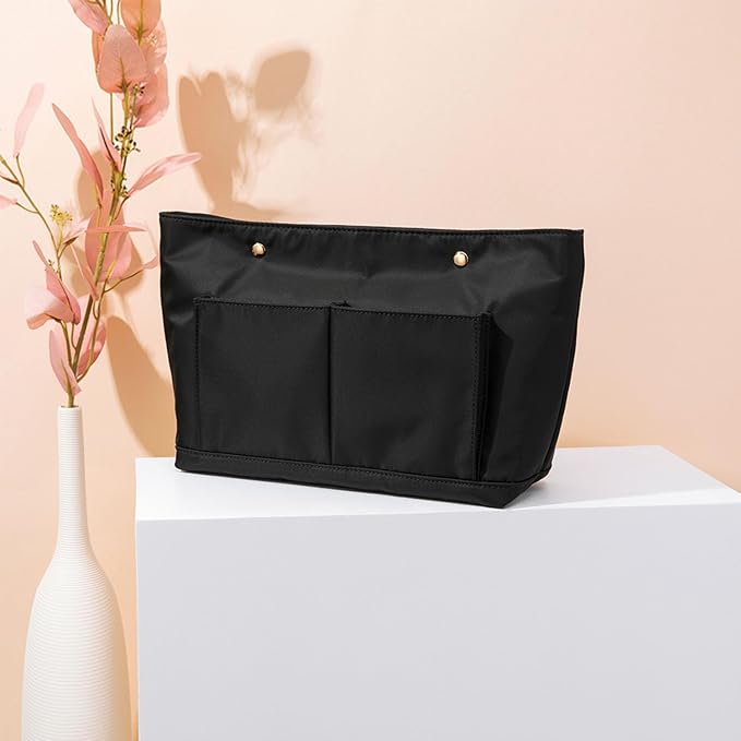 Lightweight Handbag Organizers Insert with Multiple Pockets Handbag Organizer for Storage and Organization Cosmetic Bag (Nylon-black,M) - Image 6