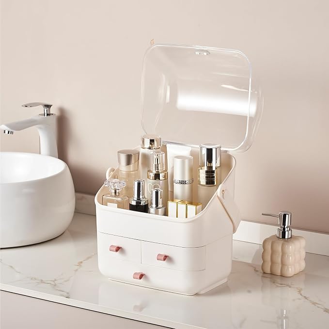 Large Makeup Organizer w Drawers Beauty Organizer Makeup Box Holder Vanity Organization Desk Countertop MakeUp Organizers Bathroom Counter Organizer Skincare Cosmetic Case Stand Dustproof Lid Gift - Image 6