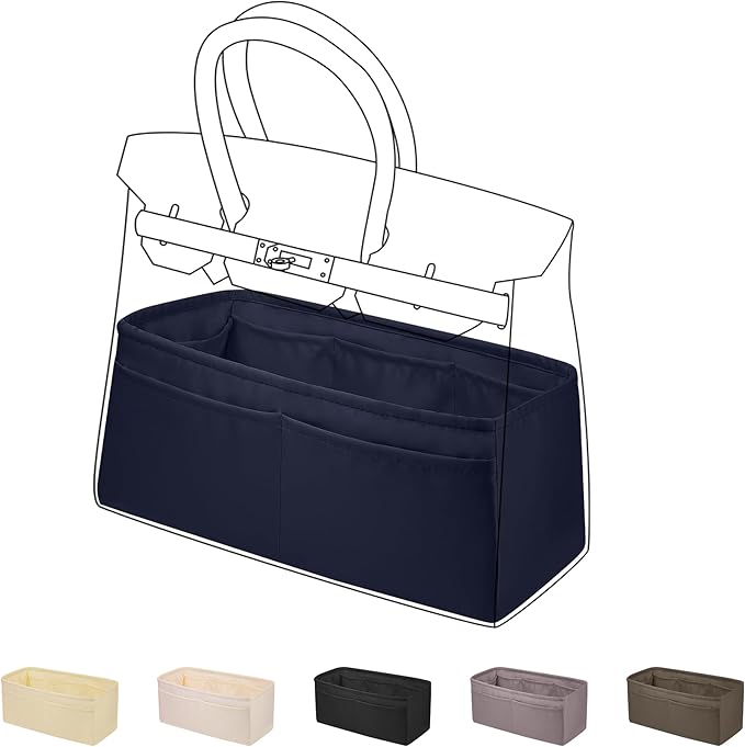 DGAZ Silk Purse Organizer Insert for Birkin Bag(Blue nuit,BK40) | Soft and Lightweight,Perfect Fit,Multi-pocket Storage,Bag Protector,Luxury Bag Care,Handmade,for Smooth Bag Organizer by DGAZ