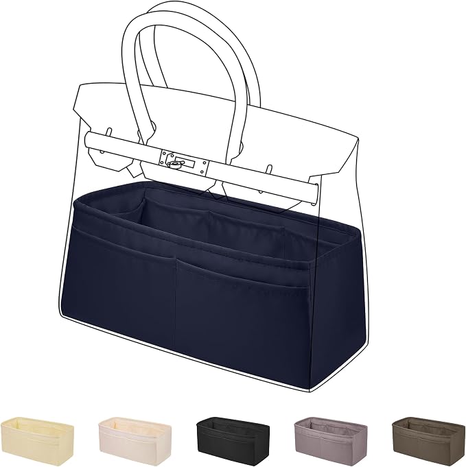DGAZ Silk Purse Organizer Insert for Birkin Bag(Blue nuit,BK20) | Soft and Lightweight,Perfect Fit,Multi-pocket Storage,Bag Protector,Luxury Bag Care,Handmade,for Smooth Bag Organizer by DGAZ