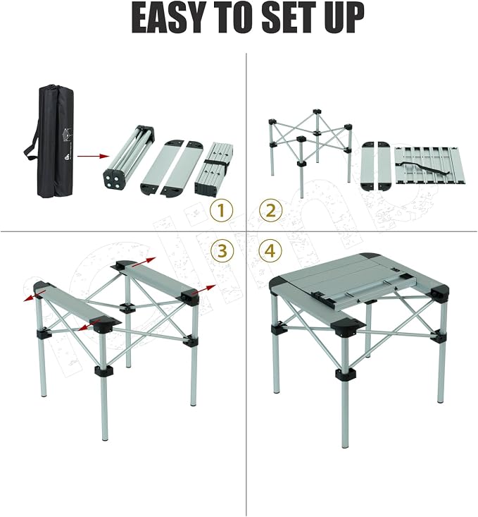 iClimb Lightweight Stable Alu. Folding Square Table Roll Up Top with Carry Bag for Camping Picnic Backyards BBQ Camp Kitchen (Nature, M) - Image 8