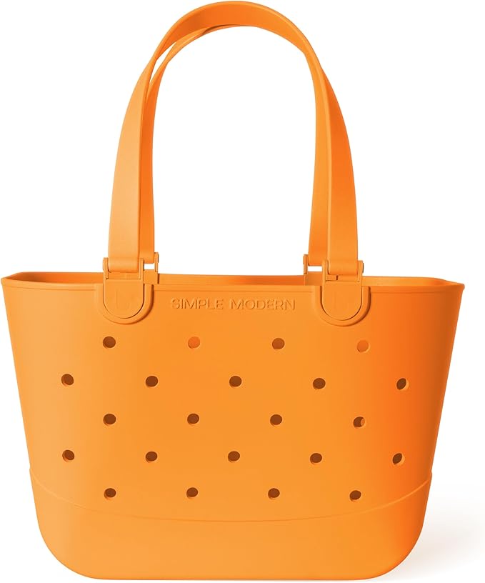 Simple Modern Large Beach Bag | Waterproof Getaway Rubber Tote with Zipper Pocket for Travel, Pool, Boat, Groceries, Sports | Cream Orangsicle by Unknown