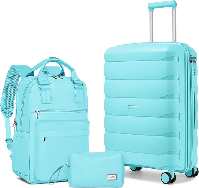 Carry On Luggage 22x14x9 Airline Approved, 22 Inch PP Hardshell Luggage Carry-on Suitcase with Spinner Wheels, Carry On Suitcase Set for Women (Baby Blue) by TRIPLAYER
