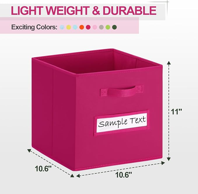 Fabric storage cubes (8 Pack) 11 Inch Cube Storage Bin, cube organizer bins with 8 Labels Window Cards & a Pen, Foldable cube organizer bins and Storage Box, Dark pink - Image 2
