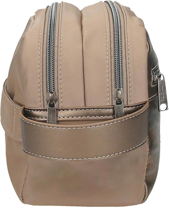 Pepe Jeans Ruby Portemonnaie, Geldbörse, Portemonnaie, aus Polyester und mit Kunstlederdetails. Fächer, Reißverschlüsse. Von Joumma Bags, Beige, One Size, Double Toiletry Bag - Image 2