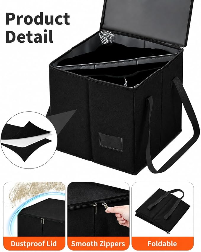 Qozary 2 Pack Clothes Hanger Organizer Bag-Rigid Hanger Storage Containers with Lid for Dustproof, Large Hanger Holder, Hanger Caddy Organizer Box with Handle-Keep Hangers Separate - Image 5