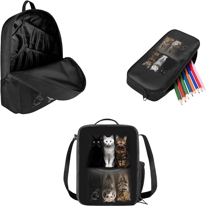 AFPANQZ Kids Backpack 3 Pieces Set Large Capacity School Bags with Heat Insulated Lunch Bags Small Pencil Bags 3 Pack - Image 3