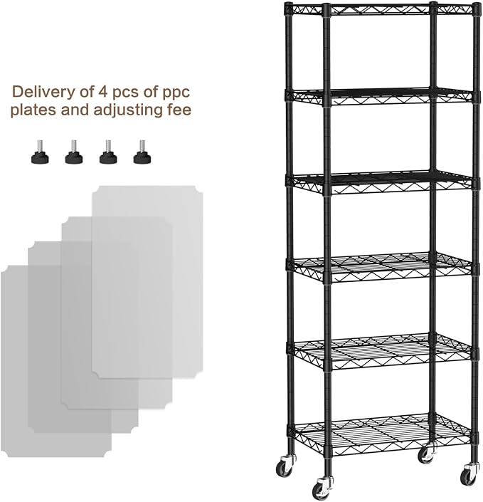 Golpart Small 6 Tier Shelves Storage Wire Shelving Unit Metal Shelf Adjustable Organizers Storage Shelving with Wheels for Bathroom Laundry Room Kitchen Pantry11.7”D x 17.7”W”W x 61.6”H Black - Image 4