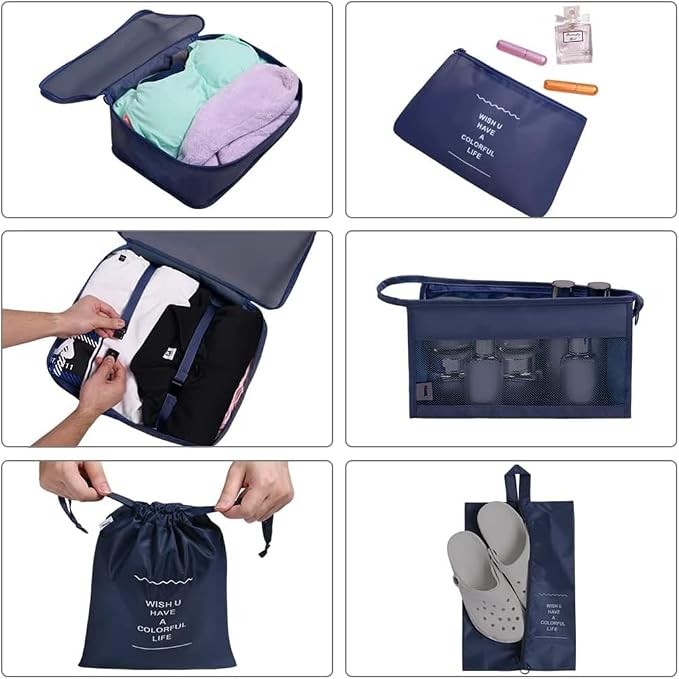 8 Pcs Packing Cubes, Travel Luggage Organizer for Men and Women, Toiletry Bag, Packing Cubes for Travel - Set of 8, 1.Navy Blue, 8 Pieces Set, Travel Accessories - Image 5