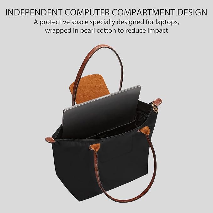 Laptop Sleeve Bag Organizer for Longchamp Le Pliage Large,Black | Soft Nylon Purse Insert, 5 Pockets, 13"Laptop Sleeve, Elastic Cup Holder, YKK Zipper Pocket, Keeps Tote Handbag Neat Shape - Image 8