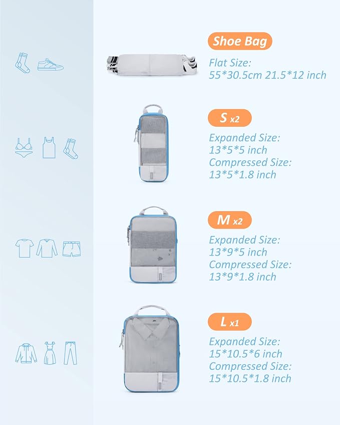 BAGSMART 6 Set /4 Set/2 Set Compression Packing Cubes for Travel, Lightweight Luggage Organizer Bags, Durable Space Saver Bags Travel Essentials - Image 2