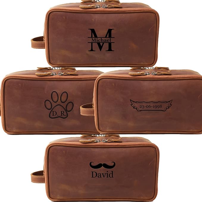 Personalized Leather Toiletry Bag for Men Travel Shaving Dopp Kit-Large Cosmetic Bags Toiletries Bathroom Organizer (Customize, Customize) - Image 2