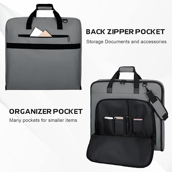 Goloni Garment Bag For Men Women Travel & Business,Hanging Clothes & Multiple Compartment,Waterproof Foldable Suit Bag Grey - Image 7