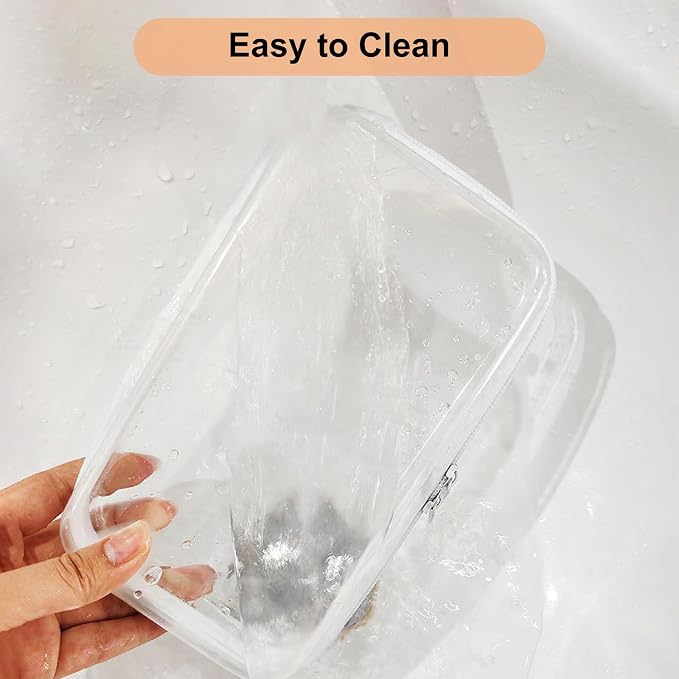 3PCS Clear Hard Shell Zipper Case 13.8 * 11.8 * 2 IN (White) | Transparent shell for easy item access. Works as cosmetic bag, toy pouch, diaper organizer and pencil case. - Image 5