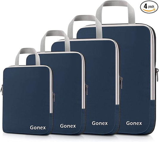 Gonex Compression Packing Cubes, 4pcs Expandable Storage Travel Luggage Bags Organizers (Purplish Blue) by Gonex