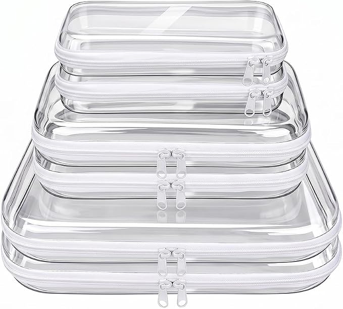 RAINPOT Clear Hard Shell Zipper Case Set – Stackable Multi-Size Organizer Bags for Travel, Toiletries, Cosmetics, Toys & Electronics – Durable Water-Resistant PET Storage Pouches (6PC - S*2+M*2+L*2) by Unknown