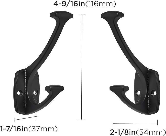2 Pack Matte Black Hooks Decorative Heavy Duty Solid Large Coat Hooks for Towel Hanging Coats Robe Wall Mounted Towel Bags Door Back Bathroom Wall Hook. - Image 2
