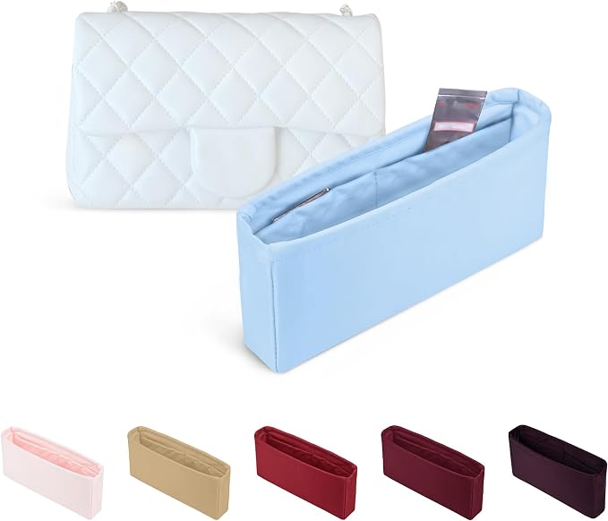 Purse Organizer Insert, Silky-Soft Lightweight Design, Multi-Pocket, Keeps Bag Organized & Protects Interior, Fits Chanel Classic Flap Small, Ideal for Travel & Daily Use(Celeste, CF Small 23) by KINGSINBAG