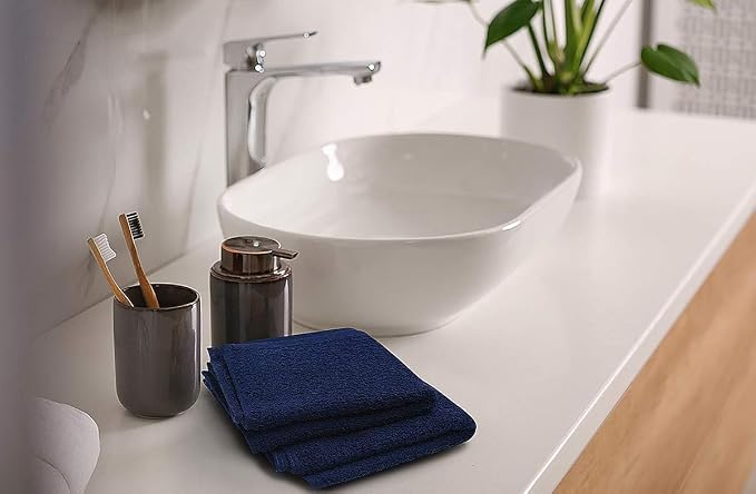 100% Cotton Washcloths 24 Pack (12x12 Inches) Soft, Highly Absorbent Washcloth, Face Towels, Wash Cloths for Face, Ring Spun, Bulk Pack (Navy Blue/White) - Image 5